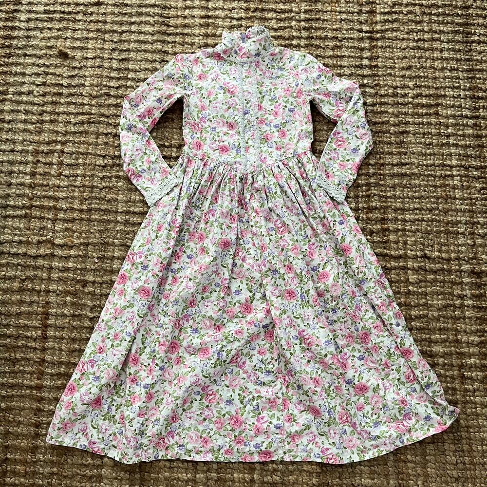Vintage Floral Prairie Maxi Dress Women XS Lace Cottagecore Long Sleeve Romantic